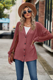 Waffled Knit Lace Long Sleeve Buttoned Cardigan