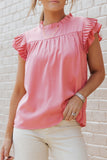 Satin Fringed Ruffle Sleeve Mock Neck Blouse