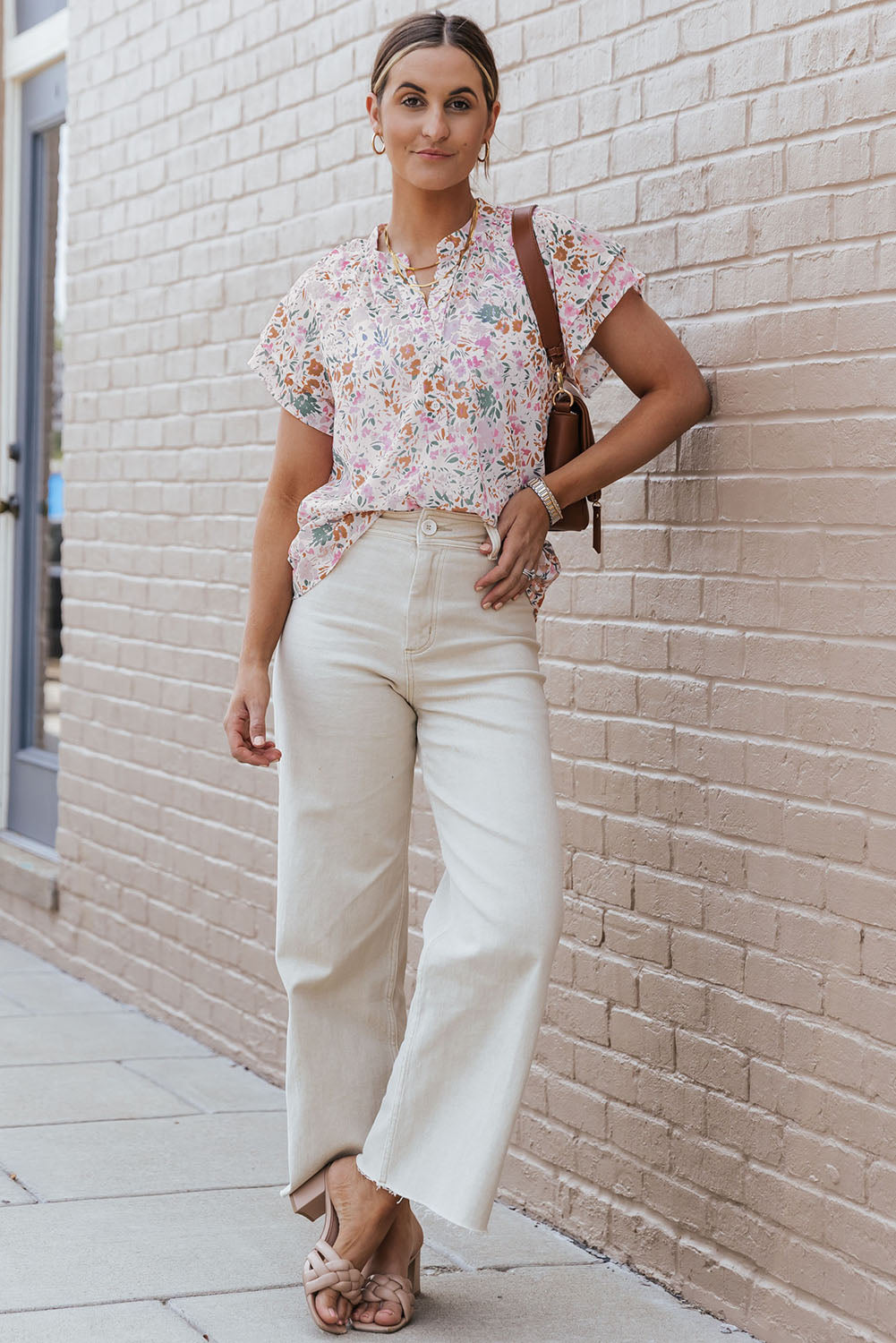 Débardeur blanc à bretelles spaghetti et imprimé floral Boho 