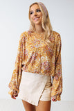 Split V Neck Floral Blouse