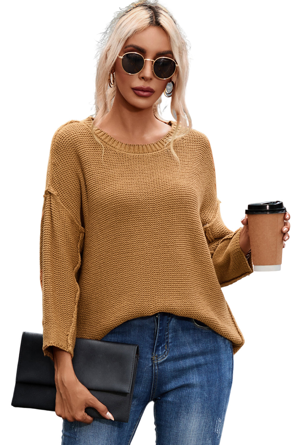 Slouchy Textured Knit Loose Sweater