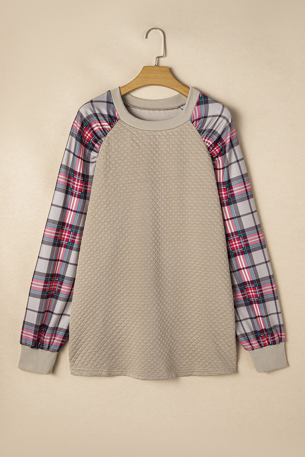 Brown Plaid Raglan Sleeve Sweatshirt