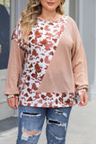 Cow Spots Colorblock Long Sleeve Plus Size Top