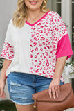 Plus Size Leopard Patchwork Short Sleeve Top