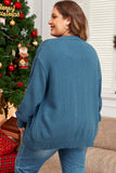 Real Teal Open Knit V Neck Button Front Drop Shoulder Plus Size Cardigan