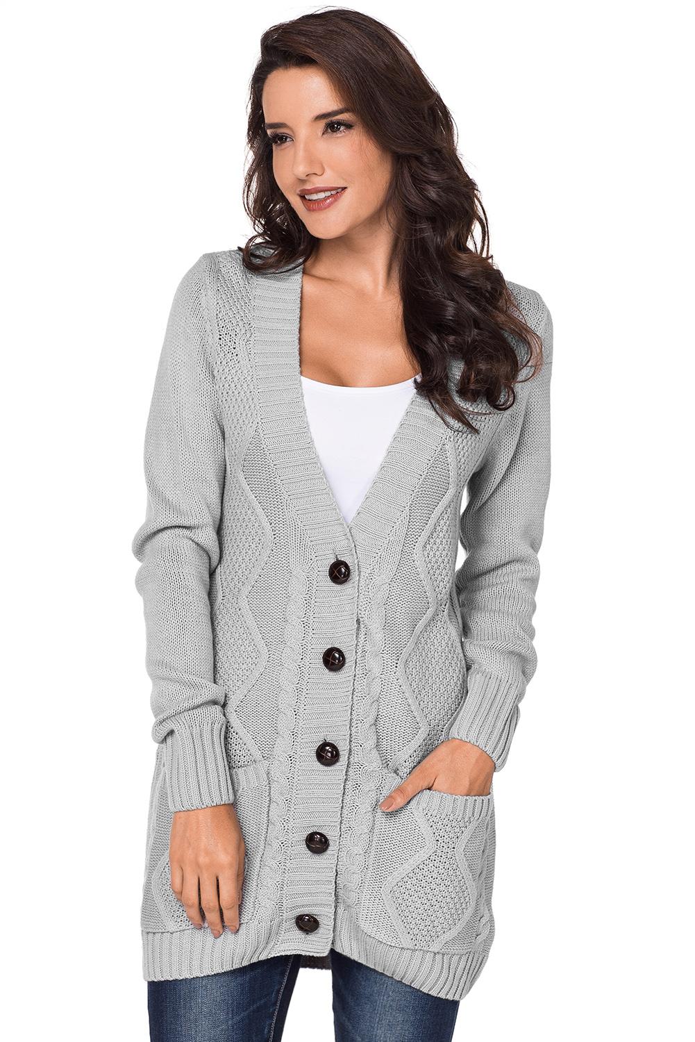 Cardigan gris avec poche avant et fermeture à boutons