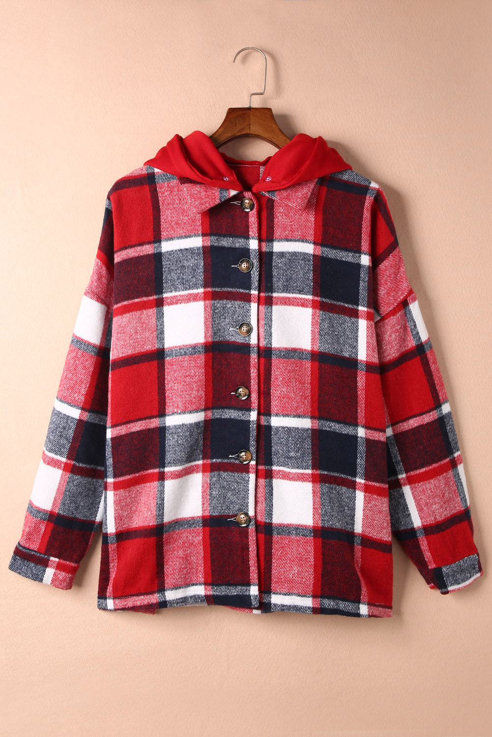 Hooded Plaid Button Front Shacket