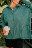 Evergreen Exposed Seam Collared Pocketed Loose Sweatshirt