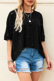 Distressed Bleached Asymmetric Hem Short Sleeve Top