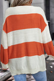 Orange Stripe Loose Color Block Drop Shoulder Bubble Sleeve Sweater