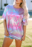 Shiny Iridescent Stay Wild Graphic Oversized Tee