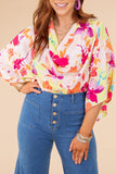 Floral Print Cowl Neck Plus Size Blouse