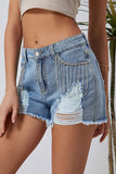 Rhinestone Tassel Distressed Denim Shorts