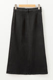 Black Button Fly Side Split High Waist Denim Midi Skirt