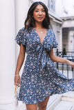 Floral Print Tie Knot Ruffled Short Sleeve Mini Dress