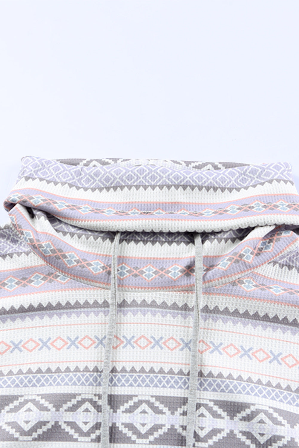 Aztec Print Waffle Knit Cowl Neck Sweatshirt