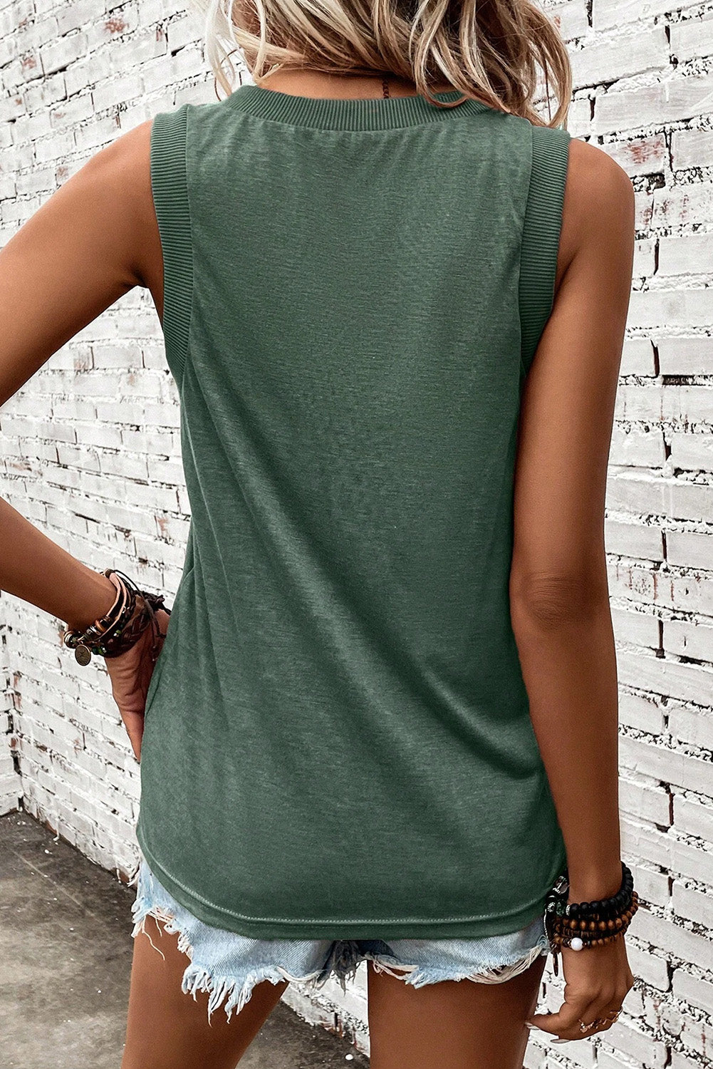 Black Ribbed V Neck Tank