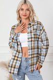 Drop Shoulder Rounded Hem Plaid Pattern Shirt