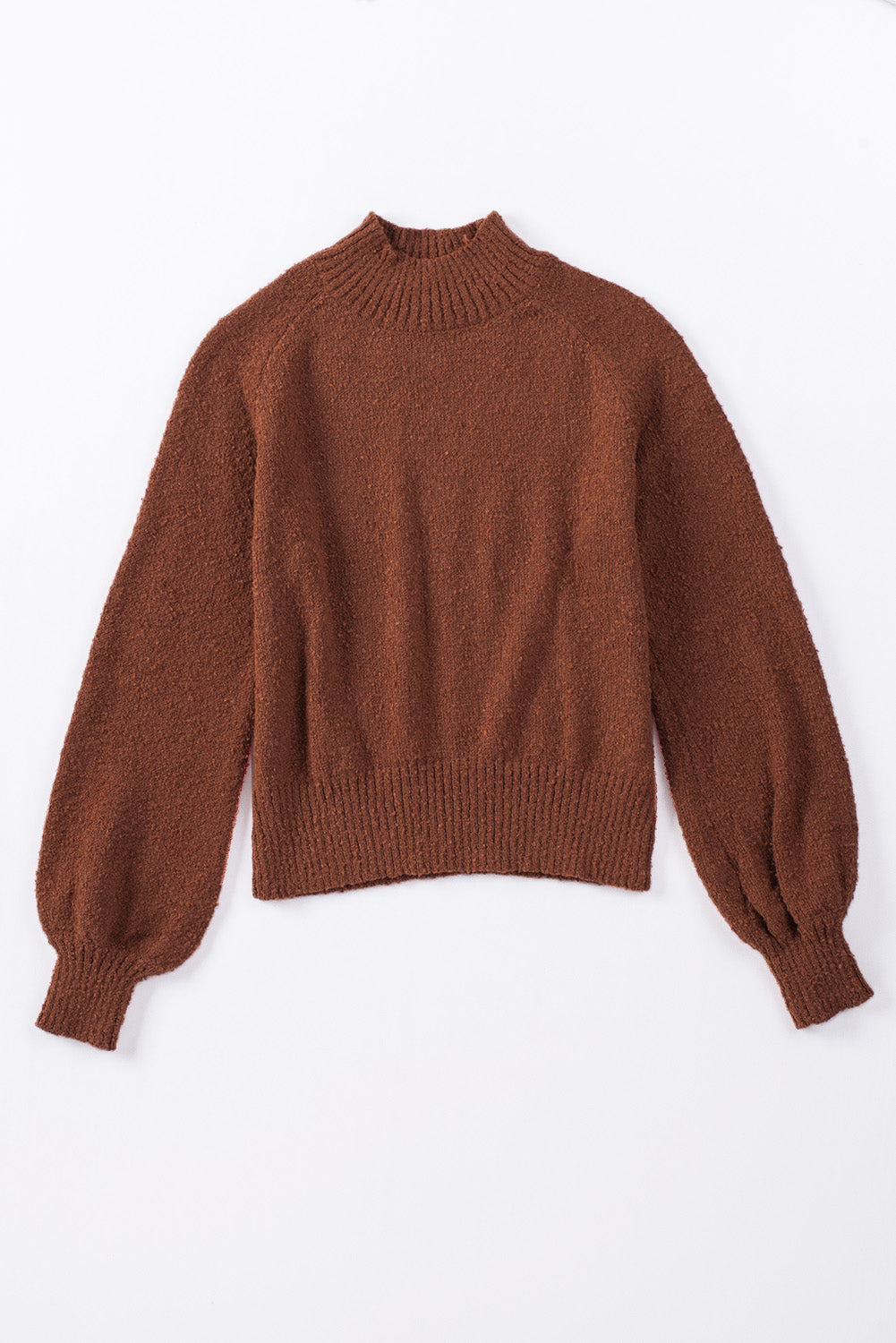 Solid Color Lantern Sleeve Knitted Sweater