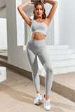 Single Split Shoulder Ribbed Cropped Sports Top