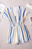 Striped Print V-neck Button Romper