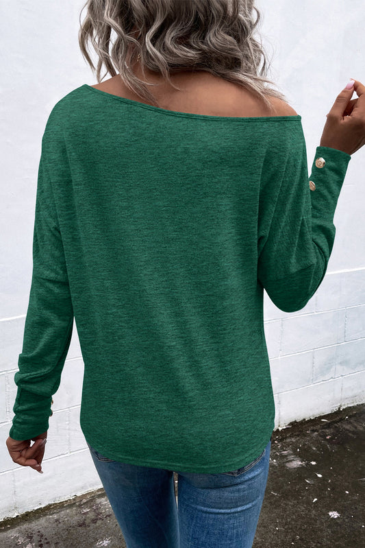 Asymmetrical Cut Out Buttoned Long Sleeve Top