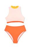 Color Block Zipped Cut Out Bikini Swimwear