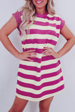 Rose Stripe Cap Sleeve Pocketed Shift T-shirt Dress