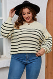 Plus Size Striped Drop Shoulder Puff Sleeve Sweater