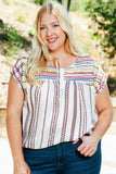 Plus Size Boho Floral Striped Print Blouse