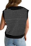 Black Stripe Turn-down V Neck Sweater Tank Top