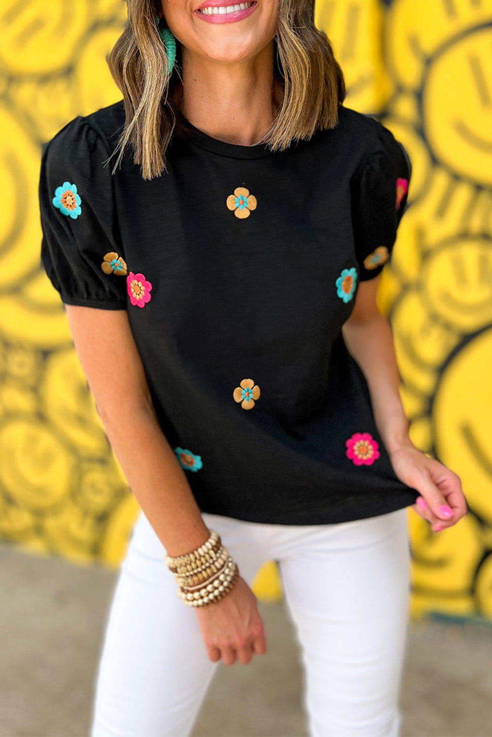 Floral Embroidered Puff Sleeve Top