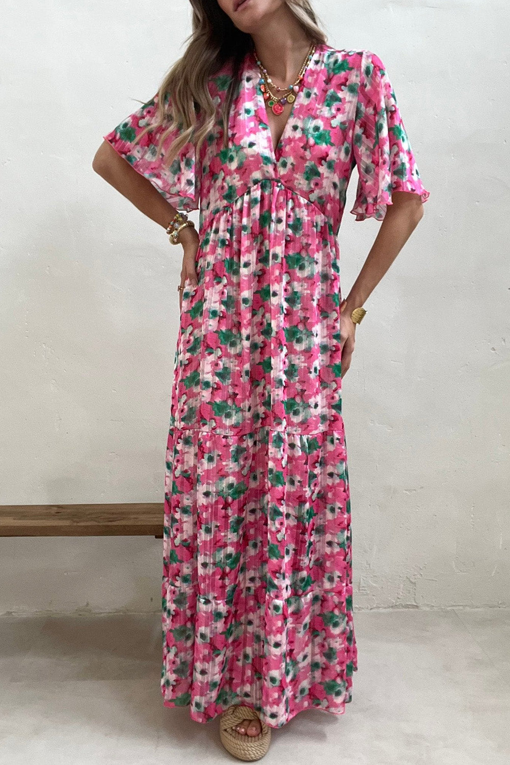 Wide Sleeves Floral Print Maxi Dress