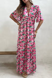 Robe longue rose à imprimé floral et manches larges