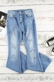 Dark Mid Rise Button Front Flare Denim