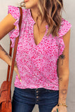 Split Neck Ruffle Sleeve Leopard Print Tank Top