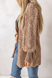 Animal Print Shirred Cuff Lantern Sleeve Cardigan