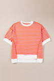 Orange Stripe Oversized Contrast Trim Exposed Seam High Low T Shirt