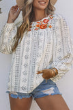 Long Sleeve Embroidered Print Blouse