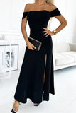 Thigh High Split Sheath Off Shoulder Evening Dress