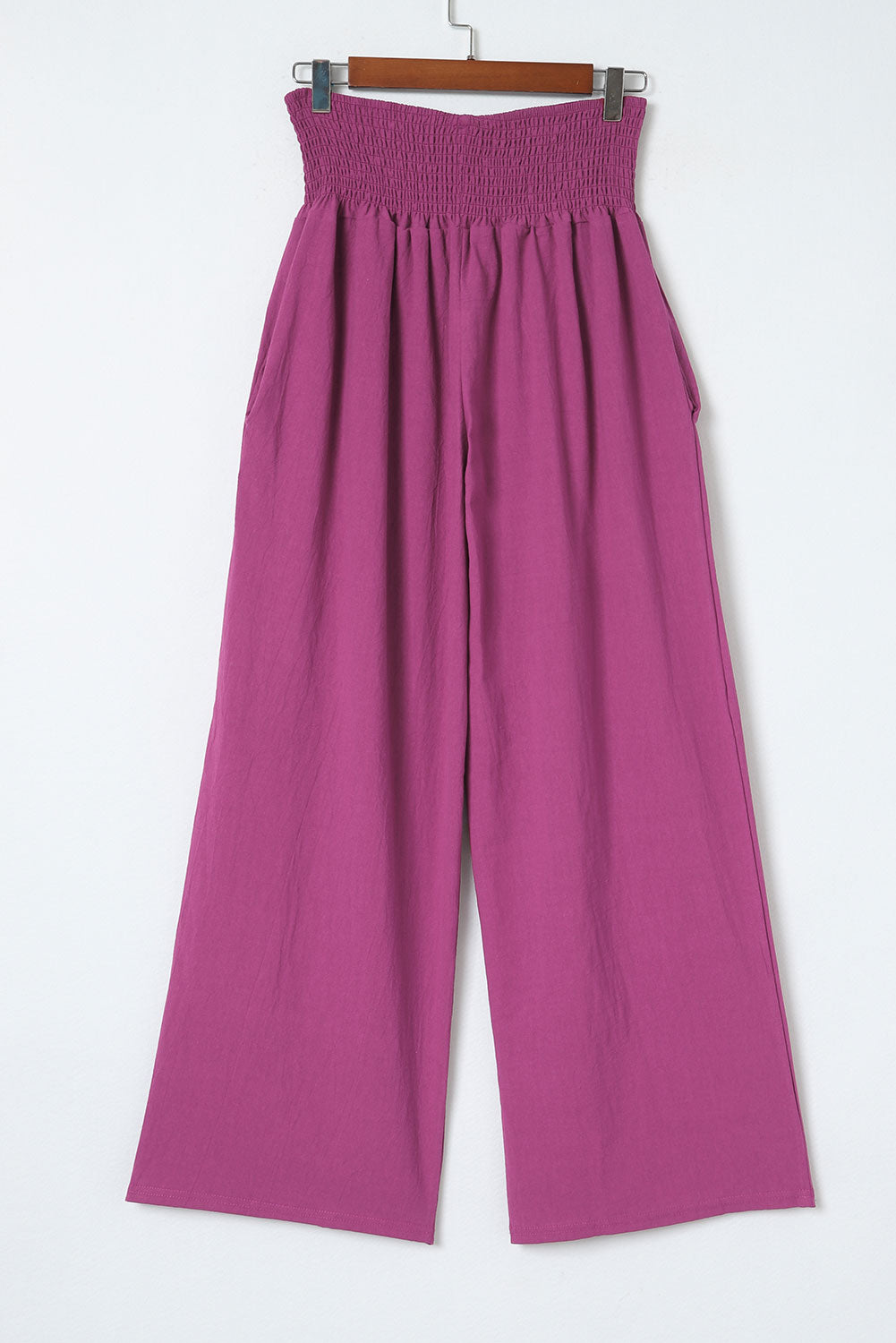 Pink Textured High Waist Wide Leg Plus Size Pants