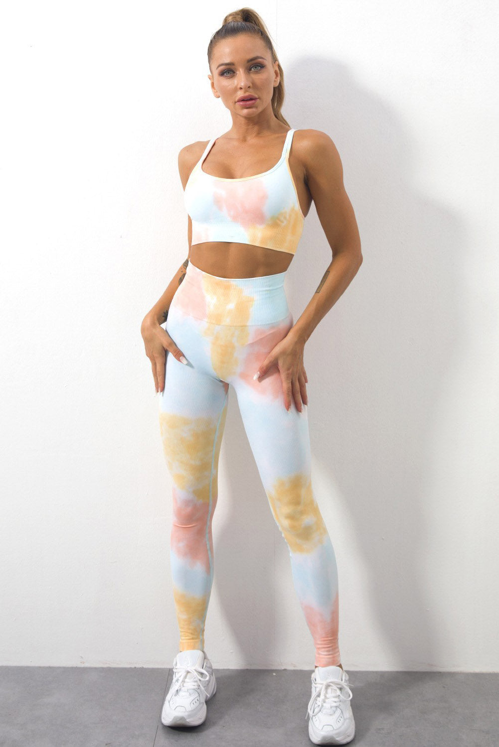 2pcs Tie Dye Yoga Bra and High Waist Leggings Set