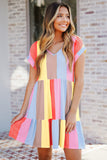 Stripe Color Block Ruffled T-shirt Dress