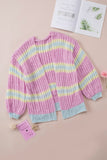 Contrast Striped Open Front Cable Cardigan