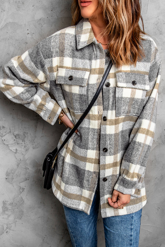 Plaid Print Pocket Women Shacket