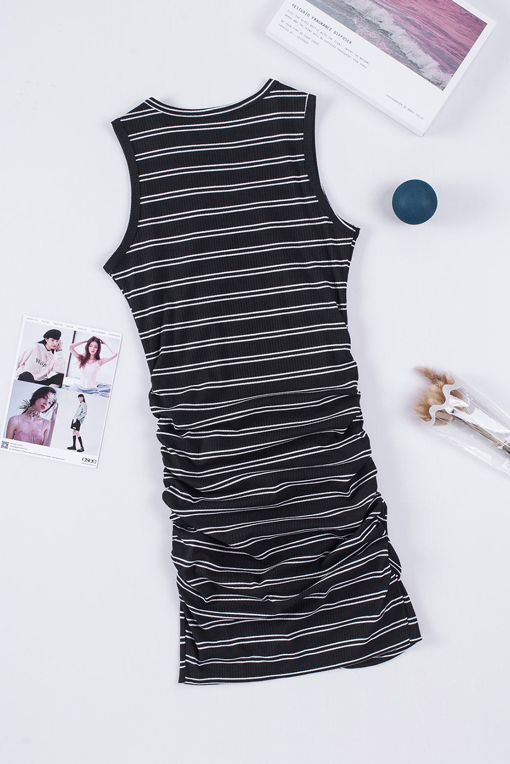 Striped Print Crew Neck Tank Mini Dress