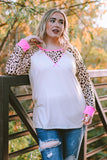 Leopard Patchwork Long Sleeve Plus Size Top