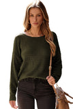 Green Textured Knit Round Neck Dolman Sleeve Sweater