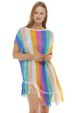 Stripe Tasseled Crochet Beach Cover Up