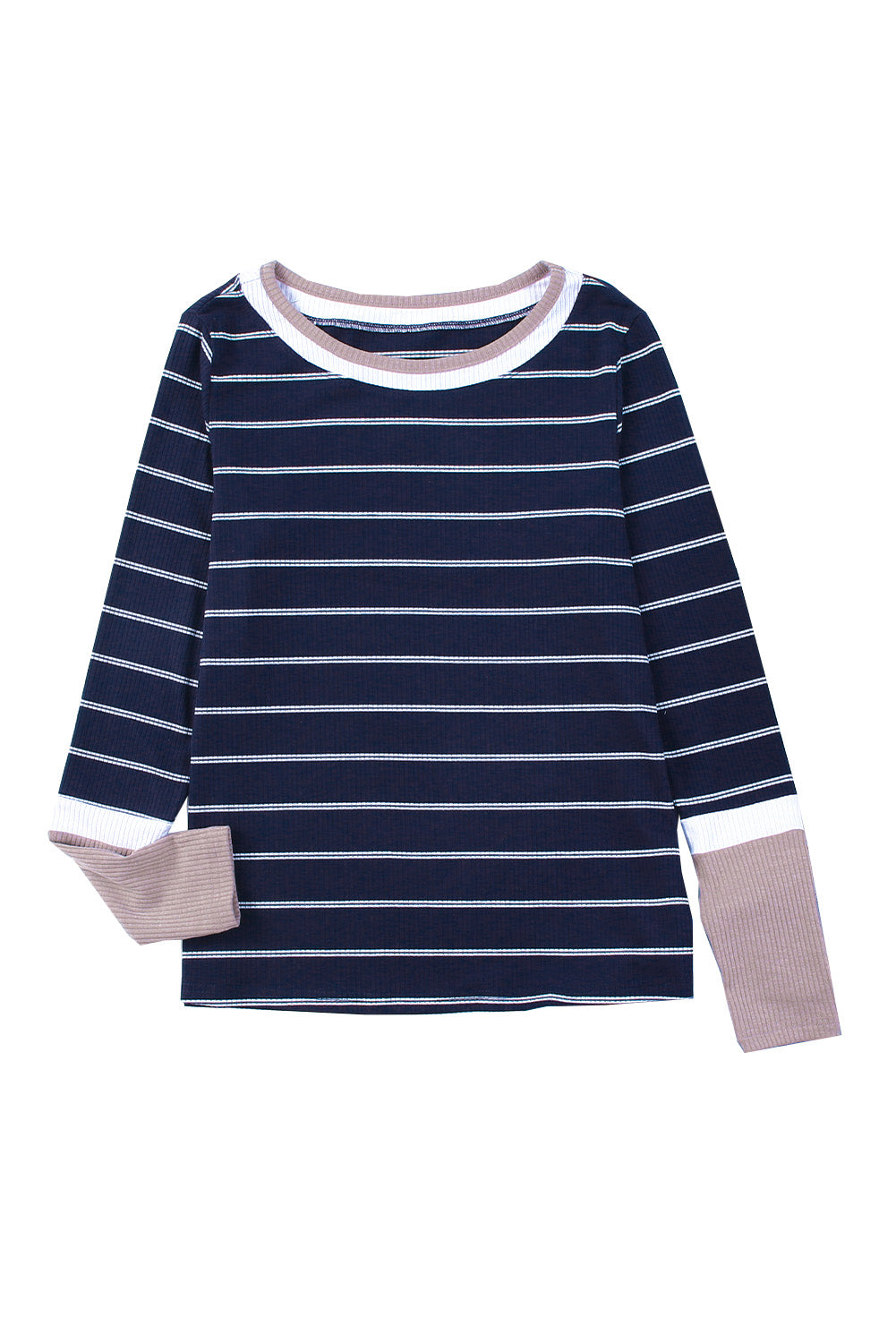 Extend Color Block Cuffs Rib Knit Striped Pullover